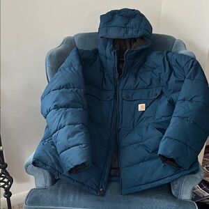 Carhartt Deep Teal Quilted Hooded Puffer Jacket. Rain defender